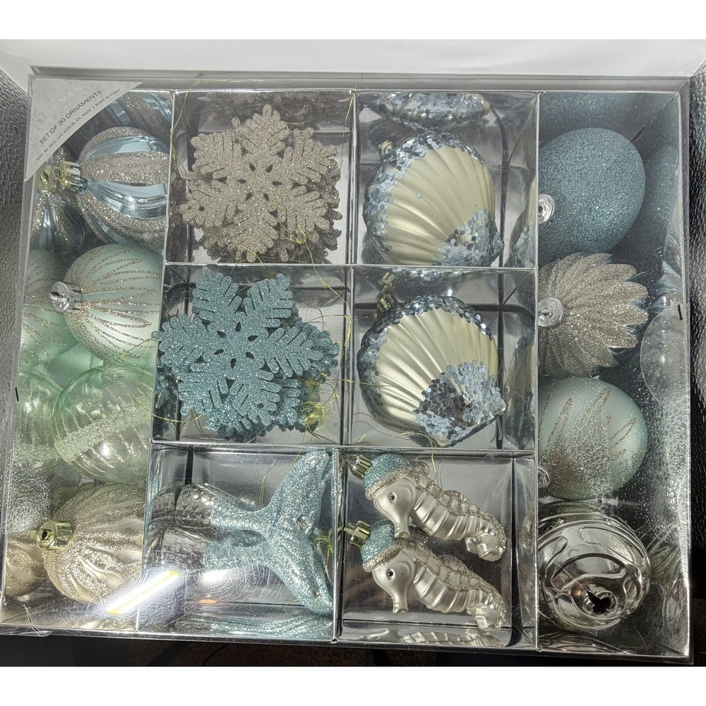 Beekman Home Christmas Ornament Tree Decorations Set 30ct Beach Coastal Nautical